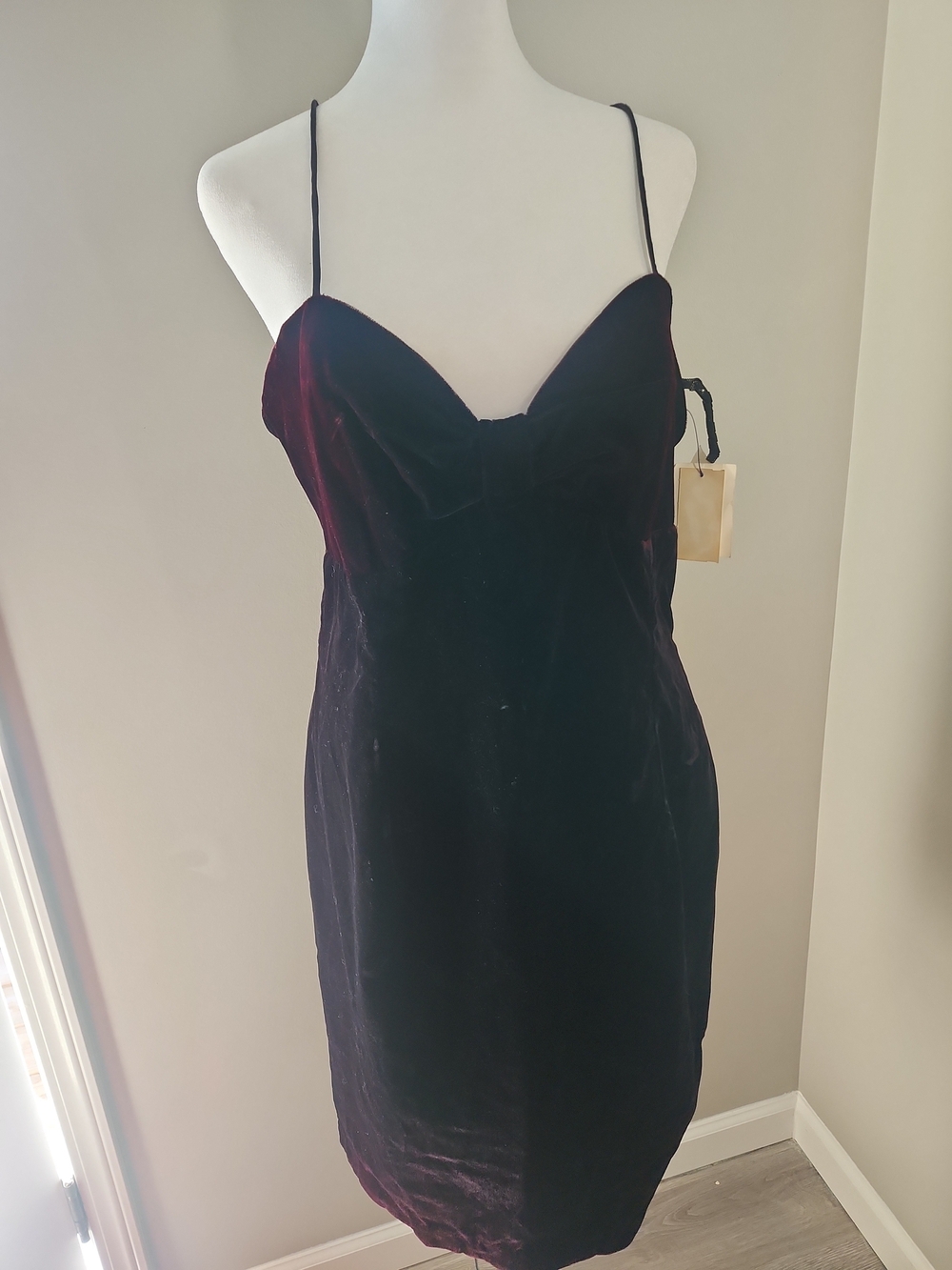 Vintage 90's Scott Mcclintock Black Red 2 Tone Velvet Dress Bow Bust Goth